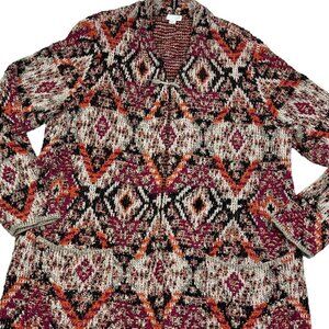 J. Jill Long-Line Open Front Cotton Blend Cardigan Sweater Women's Size Large